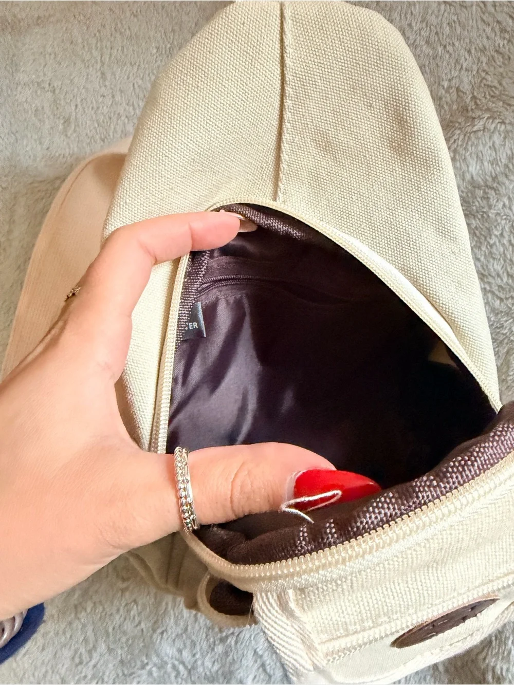 Cream Crossbody Sling Bag with Pink Strap